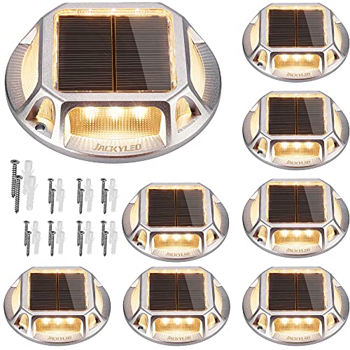 8-Pack Solar Driveway Dock Lights, JACKYLED 12 LED Outdoor Deck Marker Lighting 1200mAh Battery for Backyard Sidewalk Garden Pathway Walkway Patio Backyard (3000K Warm White)