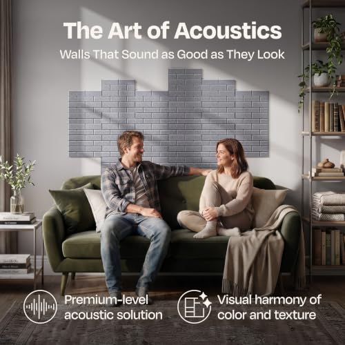Image of Acoustic Wall Panels 18-Pack, 12 inchx12 inchx0.4 inch Decorative Self-Adhesive Sound Proofing | High Density 3D Brick Soundproof Absorbing Tiles for Walls, Home, Office & Studio - Pebble Gray