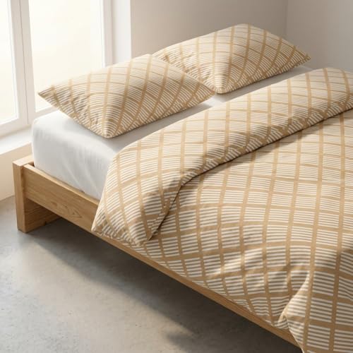 Parure de lit 100 % coton géométrique respirante beige - 3