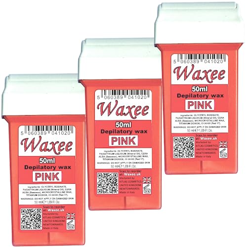 3 x 50ml Roll On Cire Epilation à la Rose- Waxee, Compatibles Veet EasyWax, Recharges de Cire Chaude Epilation- Bras & Jambes