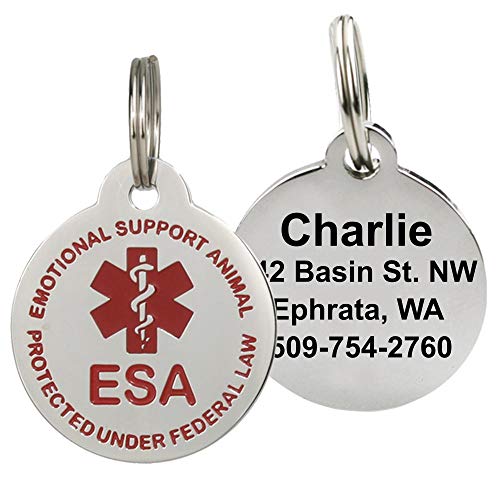 GoTags Personalized Emotional Support Animal (ESA) and Service Dog & Cat ID Tag, Stainless Steel, Round Shape
