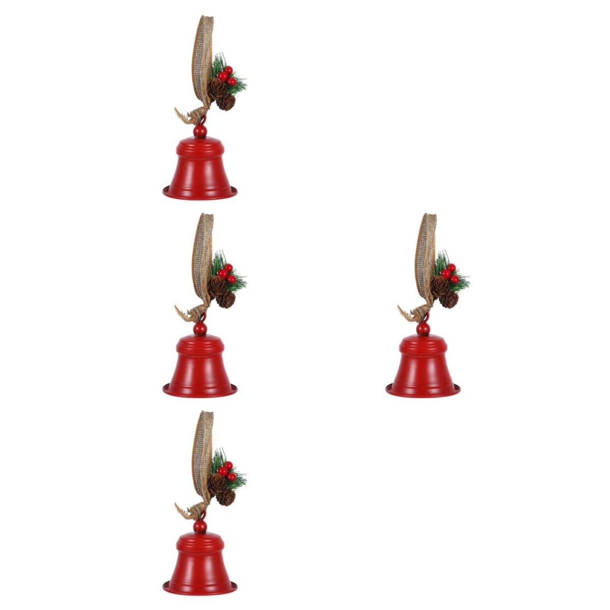 TOYANDONA 4 Piezas Campana Navideña de Hierro Roja Colgante para Puerta,