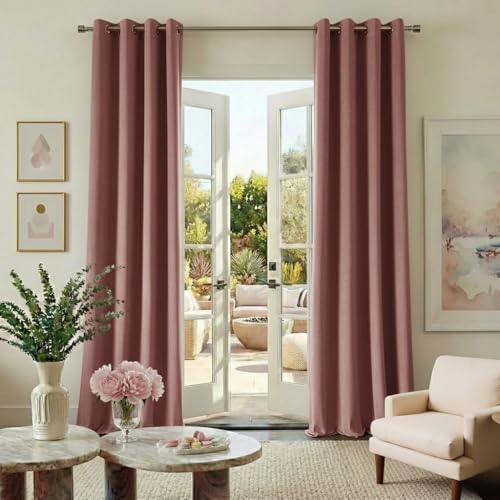 NICETOWN Dusty Rose Pink Velvet Curtains 96 Inches Long, Floor to Ceiling Elegant Room Darkening Drapes for High Windows, Heavy Clay Pink Privacy Blinds, W52 x L96 52"W x 96"L (Pack of 2) Du