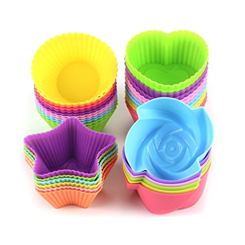 Kisspet 24-Pcs Silicone Cupcake moulds bakeware Muffin bread cake caes molds, Reusable Nonstick & Heat Resisitant baking cups Cupcake baking Liners cases, random colors 