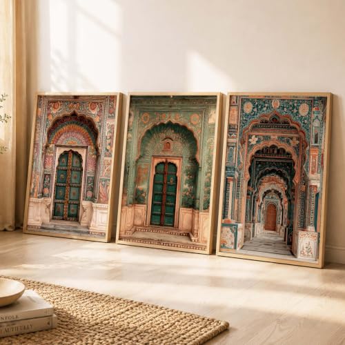 Image of kotart Aesthetic Traditional Indian Wall Art Painting for Living Room | Paintings Frame For Home Decoration | Framed Wall Painting for Home Room Bedroom Office Decor Set of 3