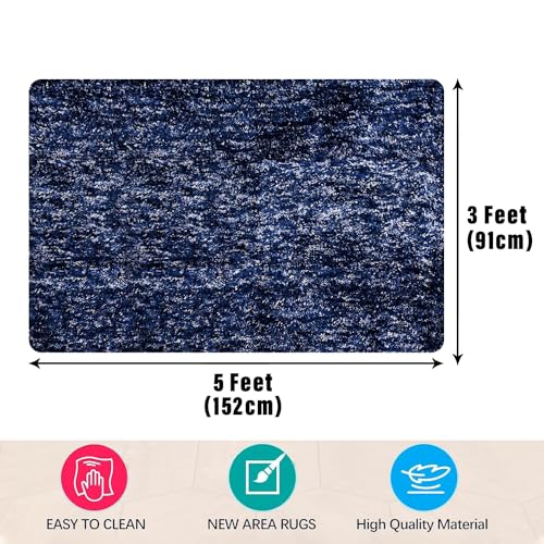 Image of Kuber Industries Shaggy Fluffy Carpet for Living Room & Bedroom | Lexus Home Decor for Floor Carpet Rug | Non-Slip Bedside Rug | 3x5 Feet | Blue