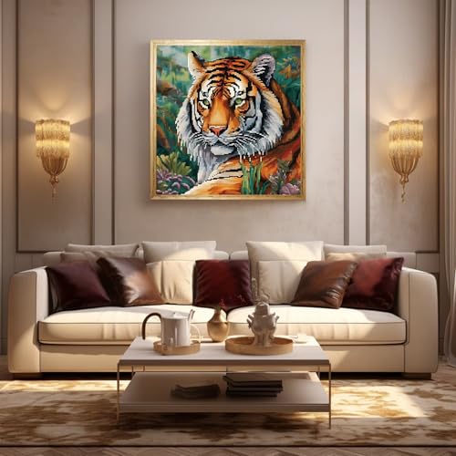 Image of Xinpinzhou Tiger 11ct Cross Stitch Kits, 11 CT Funny Pre Printed Counted Stamped Cross Stitch Embroidery Needlepoint Patterns Kits for Beginners Adults Animal Crossstitch 40x40 cm