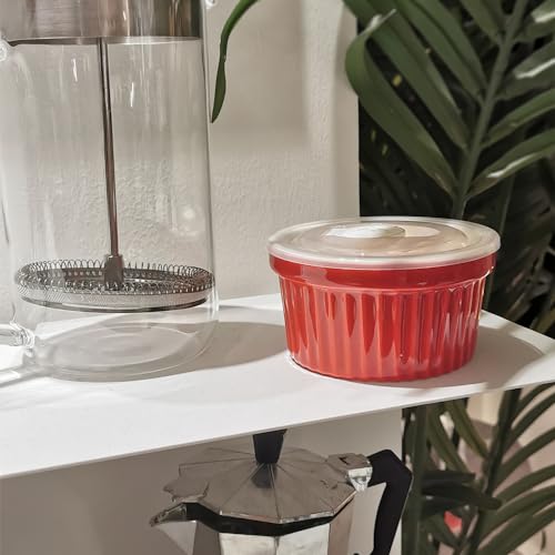 homEdge Porcelain Ramekins Set with Lid, 240 ml / 8 Fl Ounces Ice Cream Bowl, Creme Brûlée Ramekins Soufflé Cup for Baking, Set of 6 Red