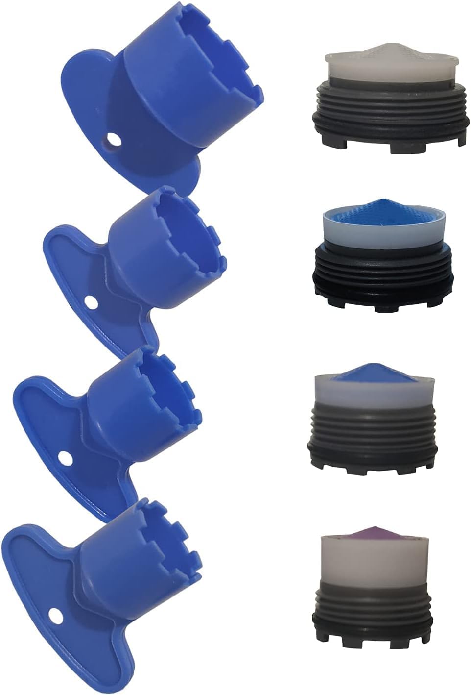 4 Pack Faucet Replacement Part Insert Filter + 4 Pack Removal Wrench Tool, Aerators Water Saving Flow Restrictor Set for Sink Tap Aerators M16.5 18.5 21.5 24 (4Size) /1.2GPM,1.5GPM,1.8GPM,2.2GPM