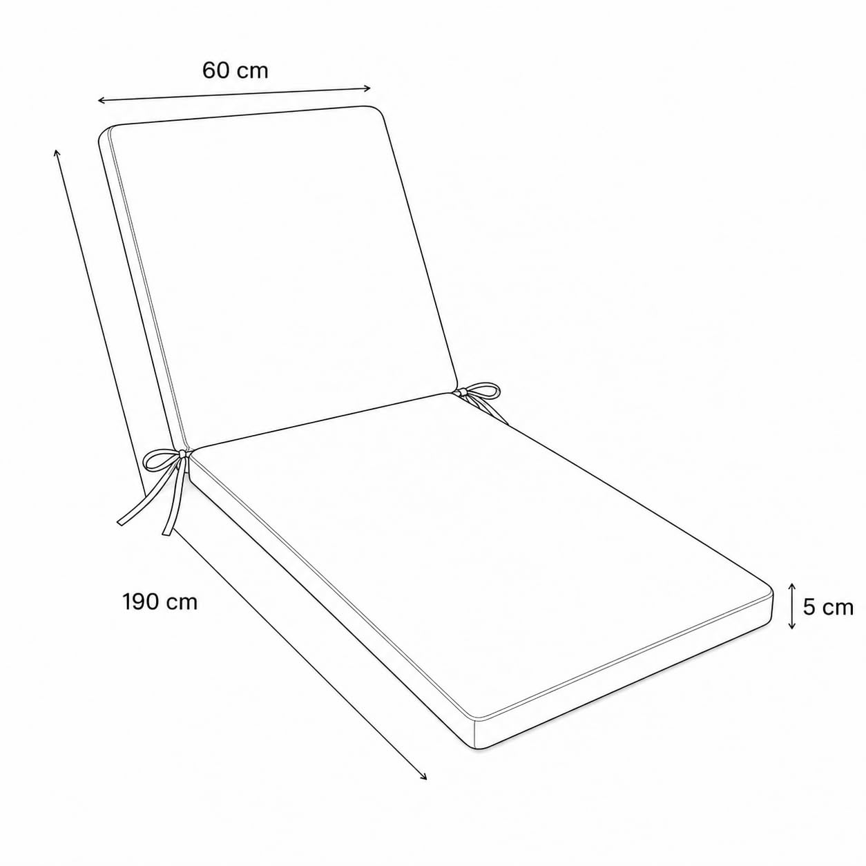 Cuscino Premium per Lettino Prendisole 190x60 cm | Schienale Reclinabile, Imbottitura Comfort e Laccetti | Ideale per Giardino, Piscina e Outdoor (Avorio)