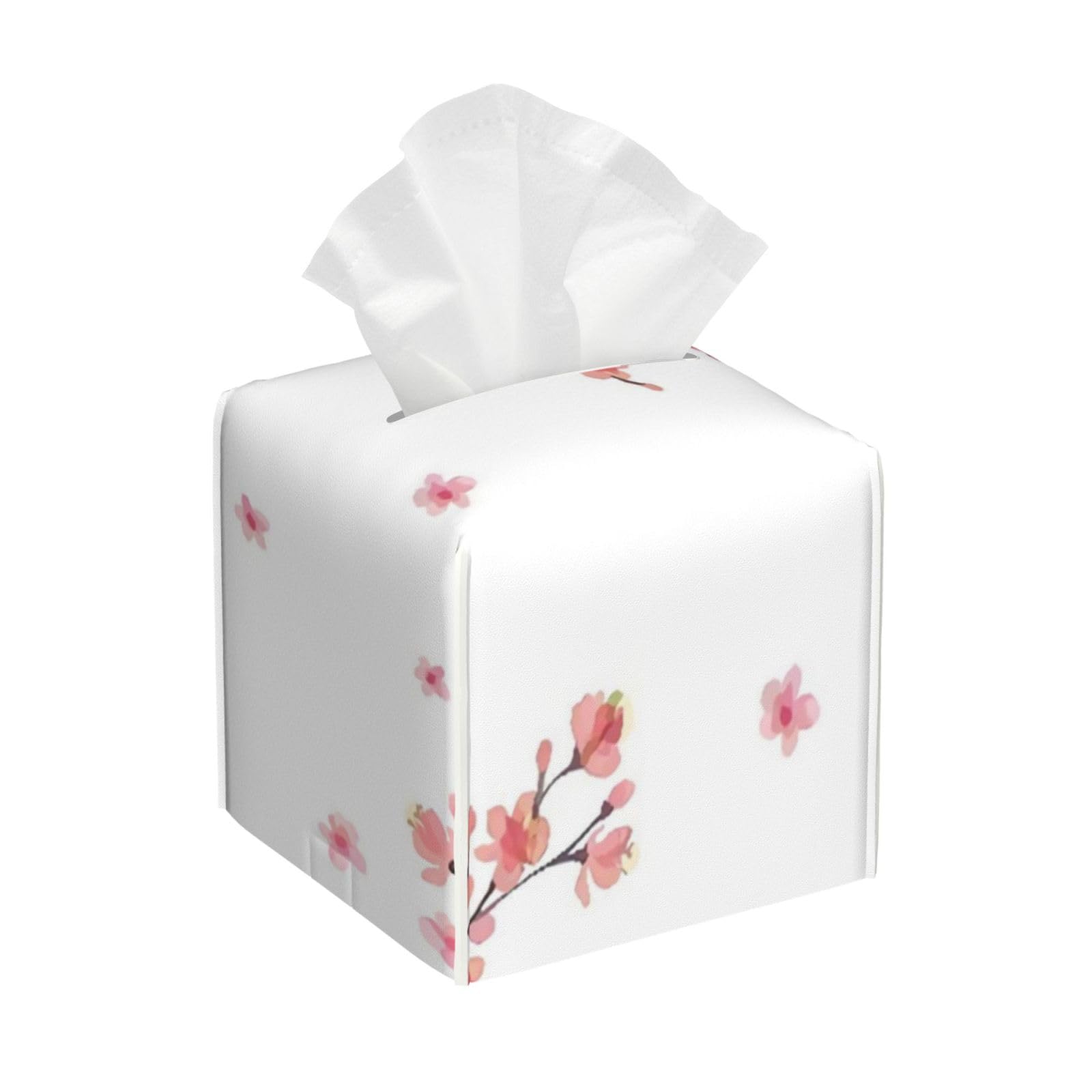 Cherry Blossom Branches Pink Floral Flowers PVC Cube Tissue Pack for Home Office Bathroom Use