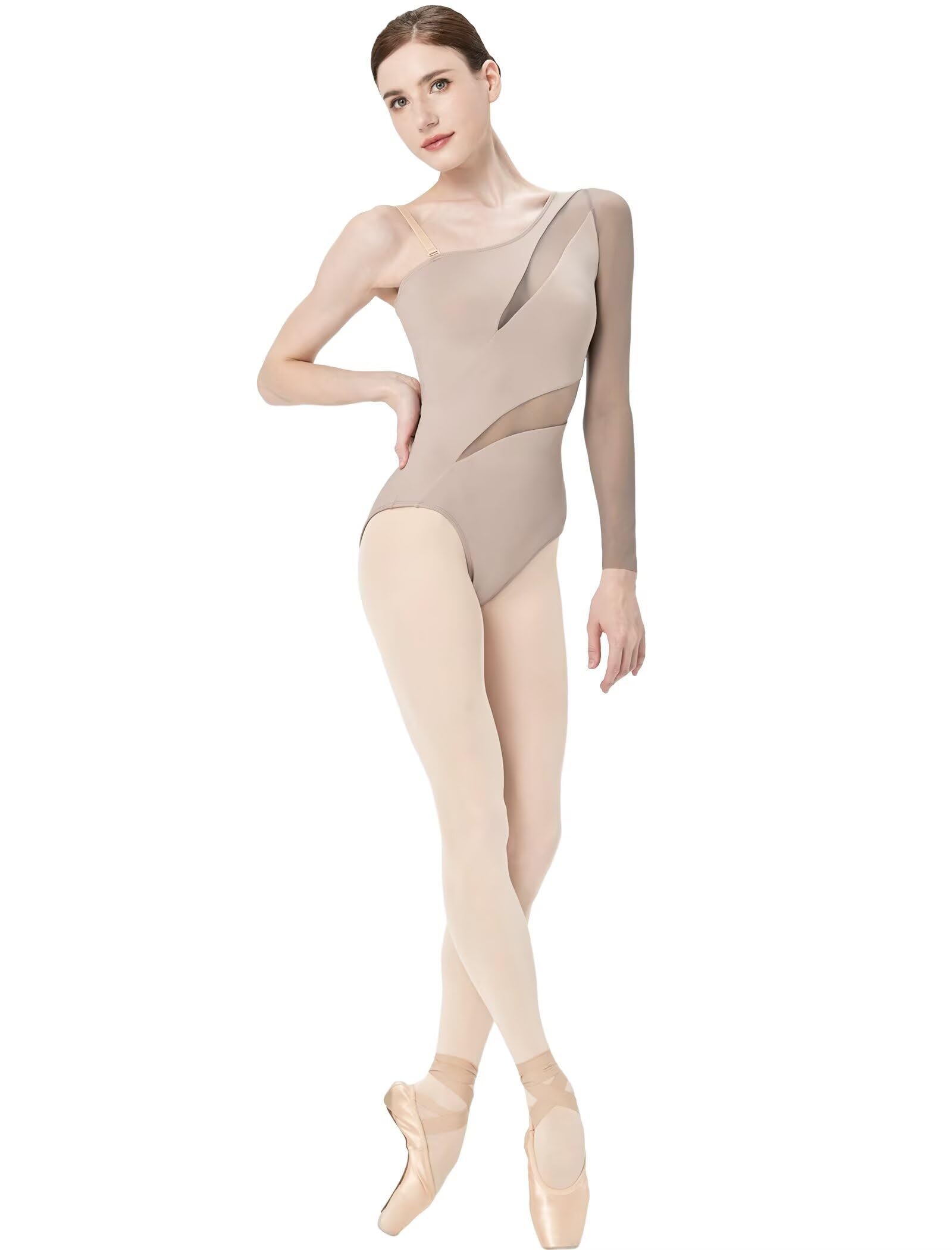 Maillot de Danza Leotardo de Ballet Mujer Gimnasia Leotardo Ballet Vestido bodysuit con un Hombro Descubierto y Abertura