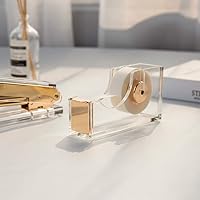 Vista 4 de Dispensador de cinta de calidad dorada acrílica ultra transparente contemporánea, dispensador de cinta acrílica dorada con una sola mano