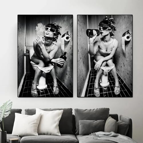 Toile art nordique fille toilettes 80x100 cm grand format affiche murale moderne