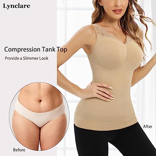 Womens Shapewear Tank Tops with Built in Bra Tummy Shaper Cami Compression Lace Camisole V Neck Slimming2