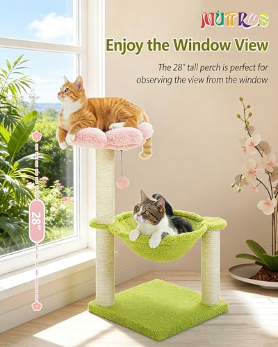 MUTTROS Flower Cat Tree, 28" Cat Tower with Cozy Flower Perch, Large Hammock for Indoor Small Cats, Cute Cat Tree with Sisal Scratching Post and Fur Toy Ball for Kittens, Pink - Image 2