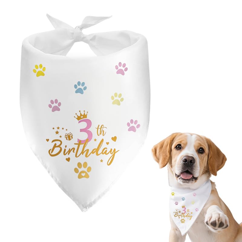 Dog 3rd Birthday Bandana Puppy Neckerchief for Dog Birthday Photo Props