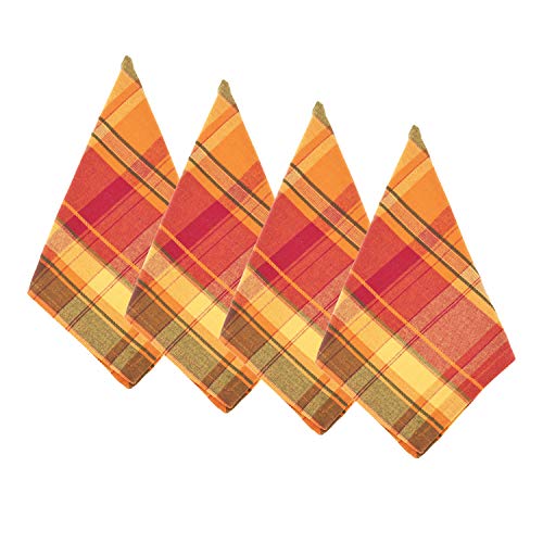 Fennco Styles Harvest Collection Rustic Tartan Design 100% Cotton 20 x 20 Inch Cloth Napkins, Set of 4 – Terracotta Dinner Napkins for Thanksgiving, Family Gathering, Special Events and Home Décor
