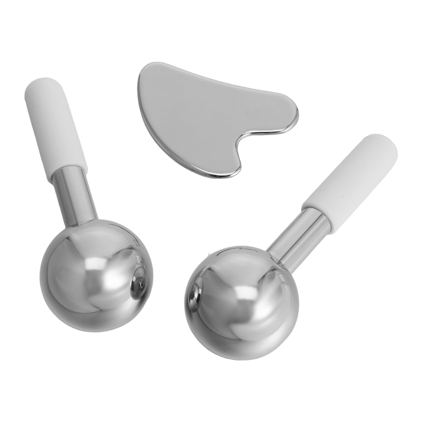 Set Gua Sha Sfere Viso e Collo in Acciaio Inox Argento | Uso Domestico o Salone, Formato, Design Multifunzione, Forma Multipla per Routine Quotidiana