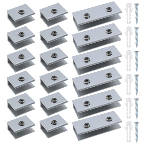 ECSiNG 18pcs Pinces de Fixation en Verre Simple et Double Trou avec Vis Support d'étagère en Verre en Alliage d'aluminium Pince en Verre Solide Accessoires...