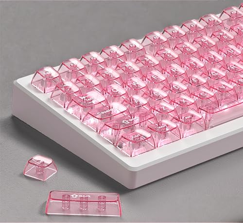 Image of dagaladoo Pink Clear Keyboard keycaps,Transparent keycaps 60 75 100 Percent,Ceramic Jelly Key caps Set,Shine Through Crystal caps,MDA Profile Key caps for Mechanical Keyboard(115key)