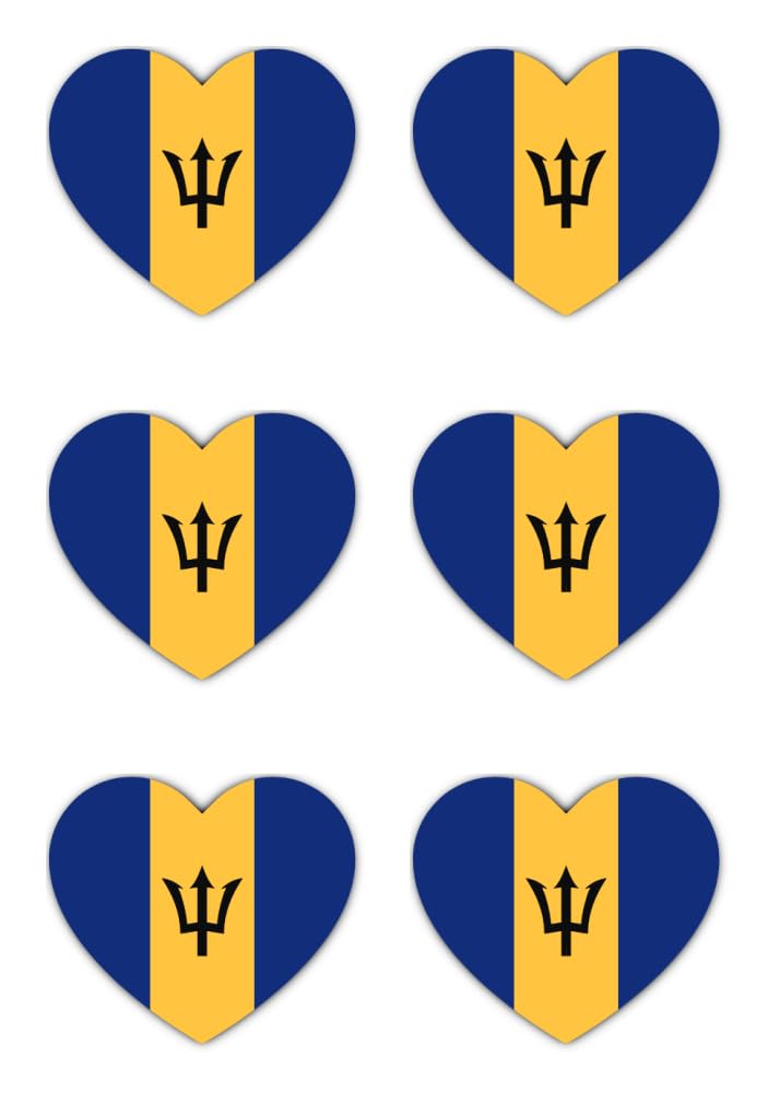Havati Stickers: 50 Mm, 6 Pieces - Barbados Flag Heart Sticker Set 6 Pieces Vinyl Weatherproof 50 Mm 5 Cm Car Laptop Suitcase