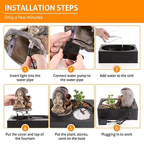 Tabletop Fountain Indoor, Wichemi Tabletop Waterfall Of Zen Garden Buddha Mini Waterfall With Led Warm Light For Office Home And Bedroom Desktop Decor #TOP2