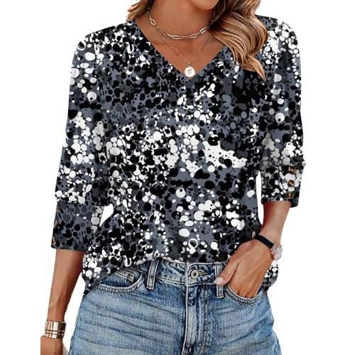 Ivicoer 3/4 Length Sleeve Womens Tops with Buttons V Neck Business Work Shirts Dressy Casual Blouses Fall Summer Outfits