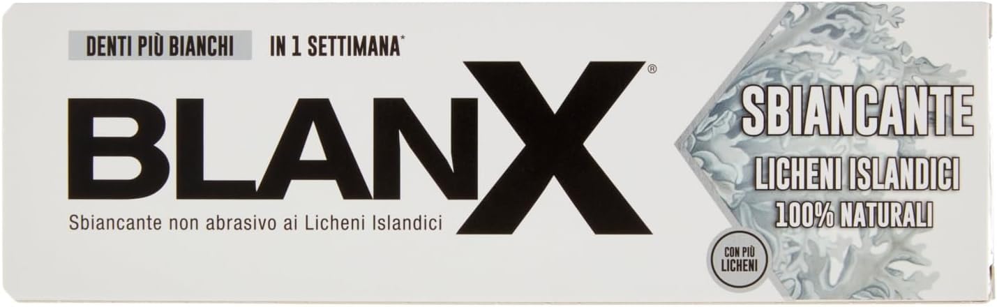 Blanx Dentifricio Sbiancante, dentifricio sbiancante con lichene naturale, contro placca e macchie, dentifricio per rafforzare lo smalto dei denti da 75 ml + portachiavi Beni Culinari gratuito