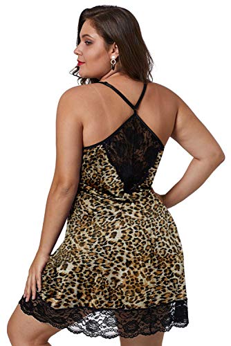 Lime Flare Women Sexy Plus Size Lace Trim Babydoll Chemise Criss Cross Back Lingerie Dress Sleepwear (3X-Large(Us 22-24),Leopard With Satin Bow Detail) #TOP1