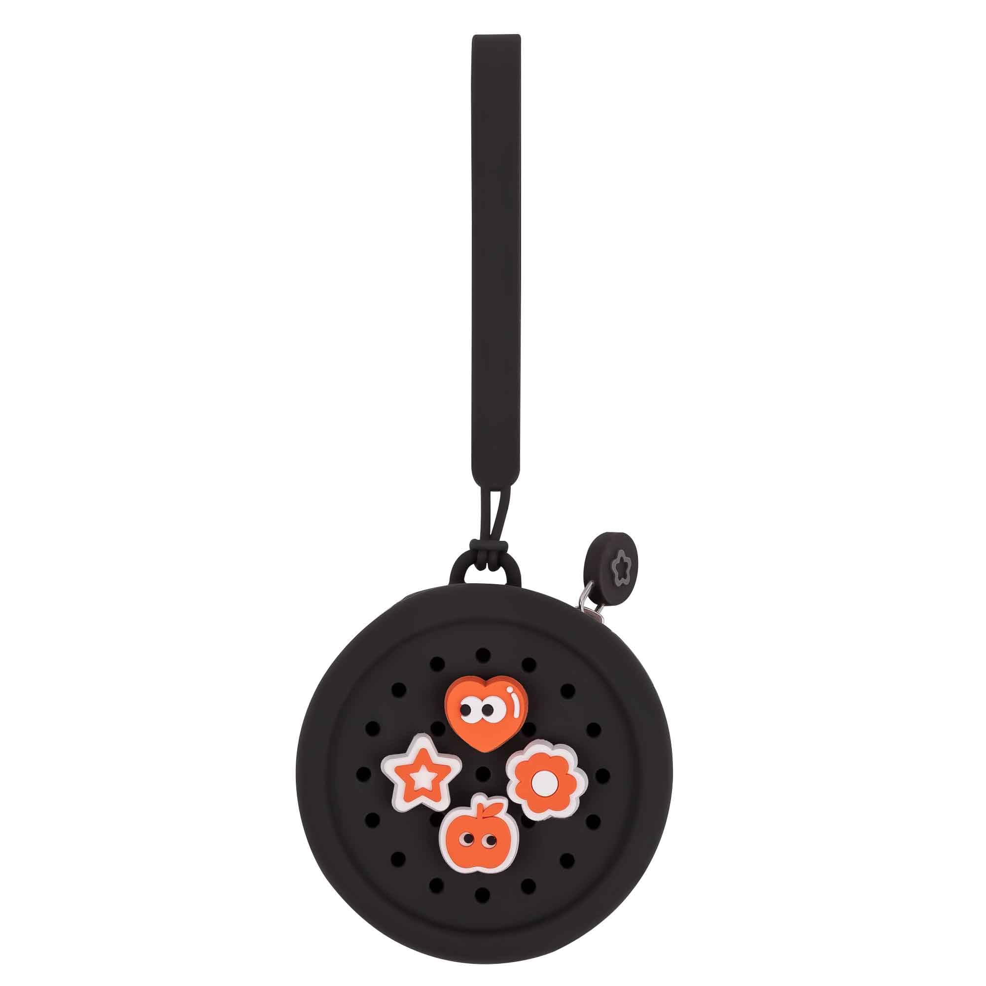 Elecbae Coin Purse with Charms, Zip Silicone Round Carrying Pouch (Black)