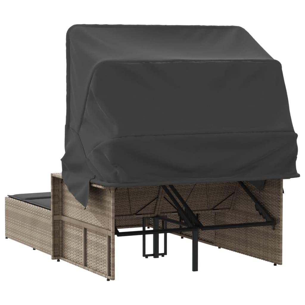 Homgoday Lit double auvent et coussins gris clair polyrorotin, chaises longues, canapé-lit, lit de piscine, lit de jardin