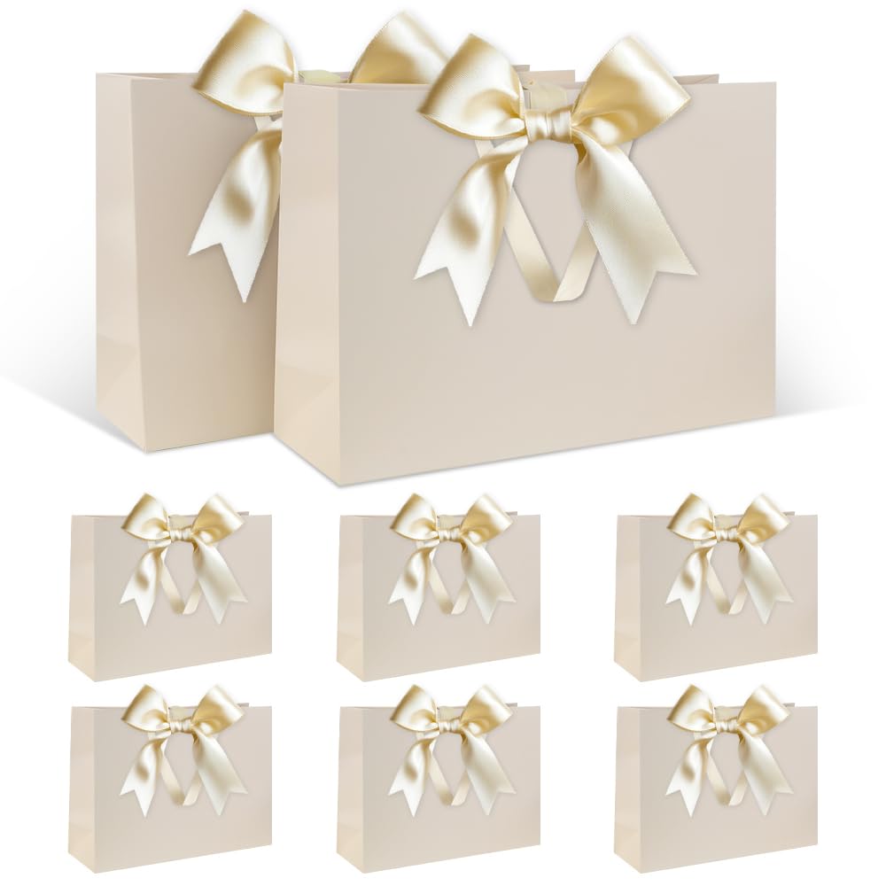 Gift Bags Set, White Gift Bag with Ribbon White Gift Bag with Handles 8pcs 30 x 21 x 10 cm Large Gift Bags for Birthday Wedding Anniversary Christmas