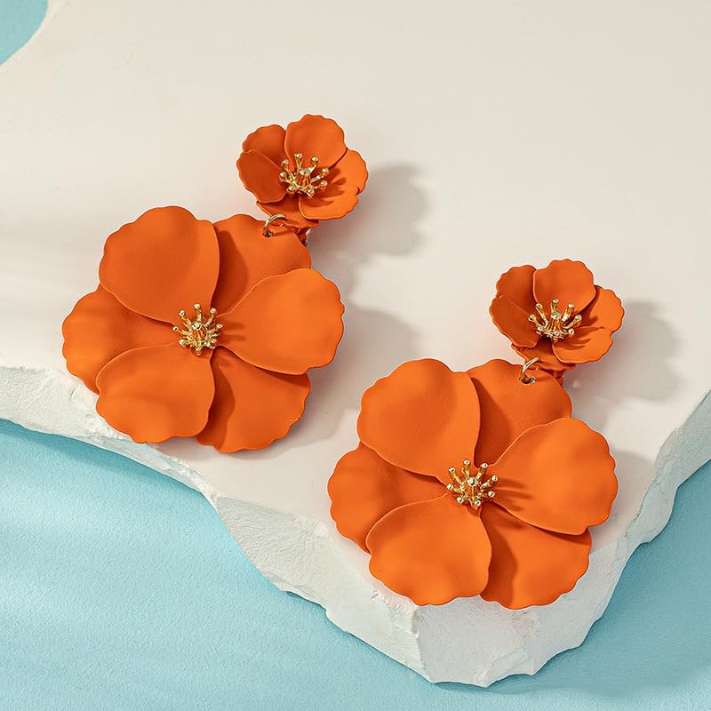 Flower Clip On Earrings - Floral Petal Drop Earrings Statement Hypoallergenic Flower Stud Earring for Women Wedding Jewelry Gifts - Image 7