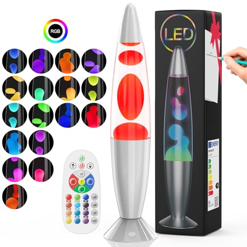 Soarling Lampe a Lave à 17 Couleurs Changeantes, 13,5 Lampe Chevet avec Télécommande, Lampes à Mouvement Liquide pour Enfant et Adulte, Lampe Ambiance Décoratif pour Noël, Anniversaire, Fête, Argent