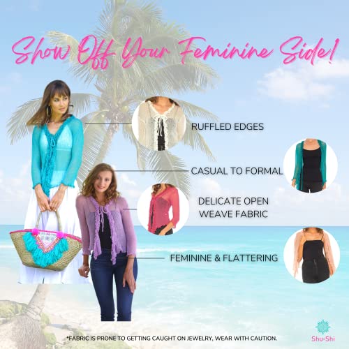 Shu-Shi Womens Sheer Shrug Ruffle Cardigan Sweater Lightweight Knit Bolero Blue #TOP1