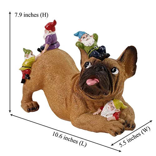 Lingerin Garden Gnomes And Bulldog Statues Outdoor Decor - Funny Gnomes Play With Dog Outdoor Statues Sculptures For Patio, Lawn, Yard Decoration, Garden Housewarming Gift #TOP3