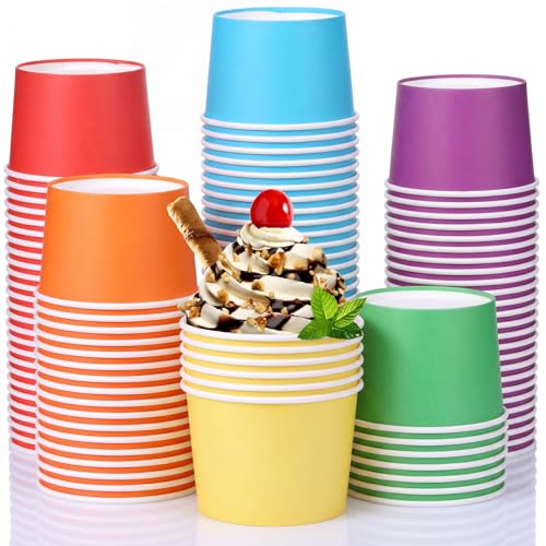 Image of Nuenen 180 Pcs 8 oz Summer Ice Cream Paper Cups Bulk Disposable Dessert Cups Solid Color Paper Dessert Bowls for Snack Sundae Spring Party Favors Ice Cream Bar Supplies (Rainbow Color)