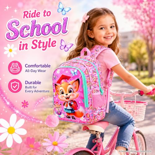 Image of AGSDON 3PCS Backpacks for Girls, 16 inch Elementary Kids Backpack Preschool School Bookbags and Lunch Box