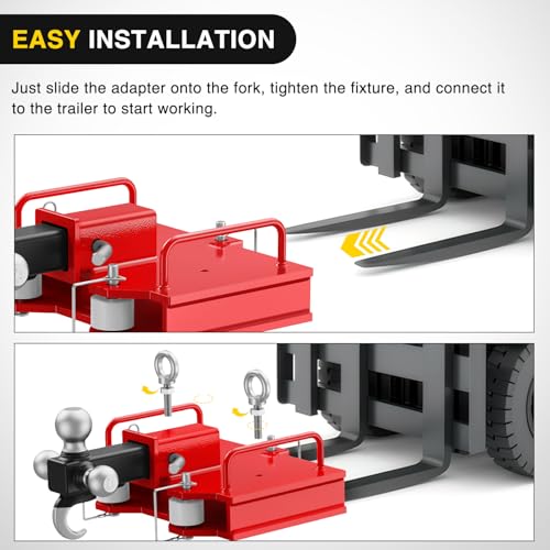 Image of Nilight Forklift Trailer Hitch Attachment Fits 2 Inch Receiver 6500 LBS Capacity Clamp on Dual Pallet Forks Forklift Tow Hitch Attachment Universal Forklift Ball Hitch Mount Trailer Towing Adapter