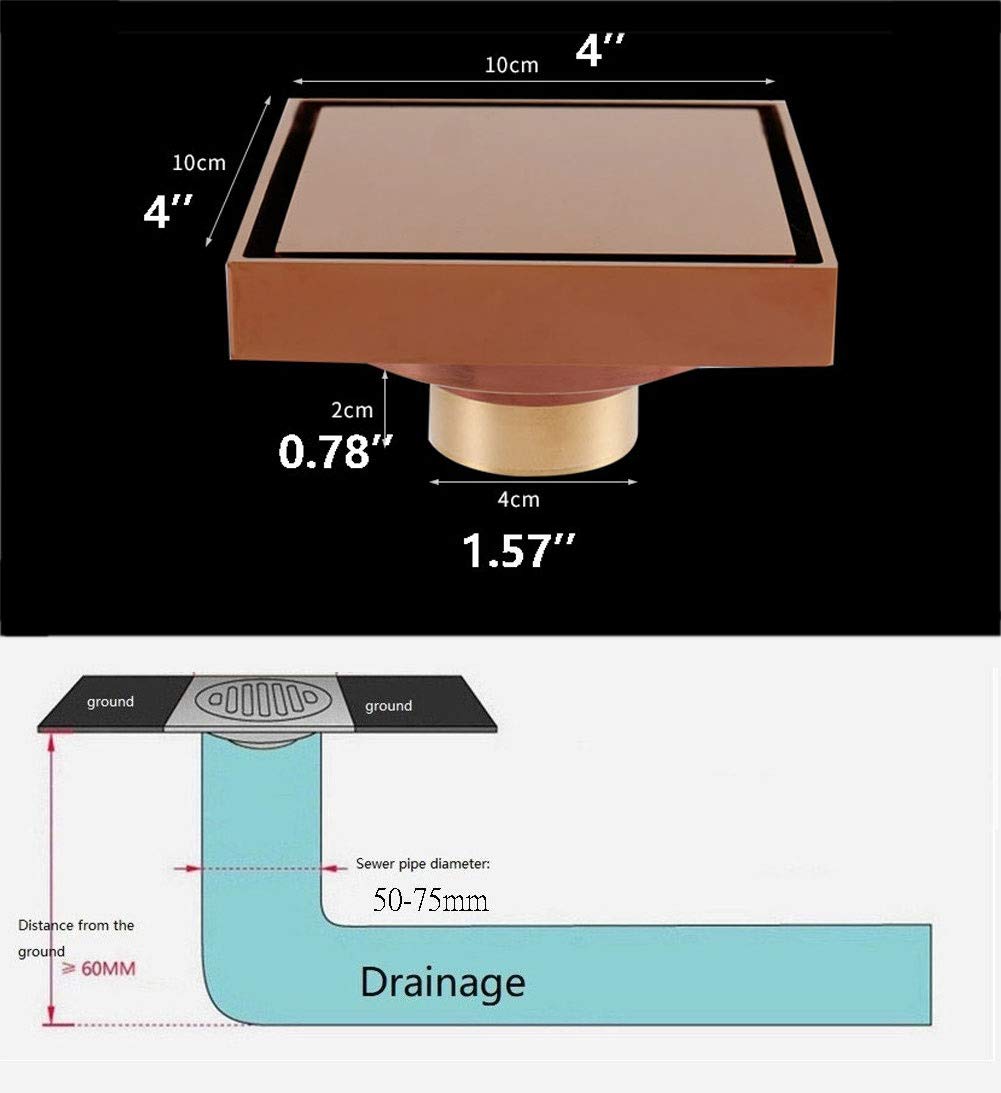 Desagüe de Ducha Invisible con Inserto de baldosas, Cuadrado de 4 Pulgadas, Cubierta extraíble, desagüe de baño de latón con Filtro para Cocina, baño, Garaje y sótano.