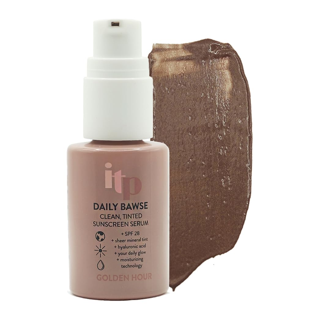 Daily Bawse Tinted SPF Serum – Clean Beauty with Hyaluronic Acid & Peptides, Lightweight Moisturizing Formula, Sheer Glow Tint, (Golden Hour/Dark)