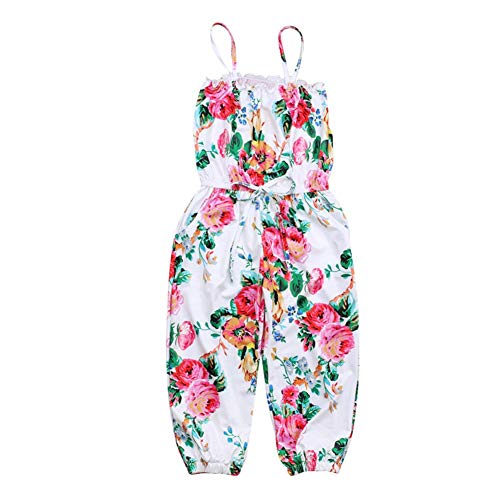 2019 Toddler Little Girls One-Pieces Floral Corset Romper Jumpsuit Harem Pants Overalls (Red, 5-6T)