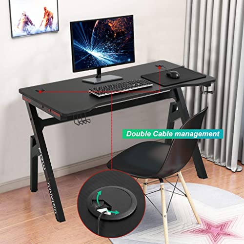 Gaming Computer Desk Home Office Desk Extra Large Modern Ergonomic Black Pc Carbon Fiber Writing Desk Table With Cup Holder Headphone Hook #TOP2