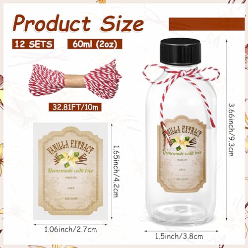 Condition photo showing New/Like New for uiifan 12 pack 2 ounce vanilla extract bottles glass boston round bottles with caps and 12 pcs vanilla extract stickers for syrup gift glass food storage canister set sauce beans (clear)