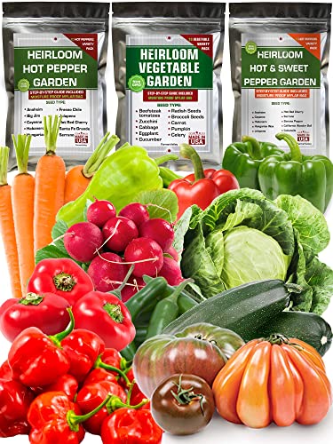Survival Vegetable, Sweet And Hot Pepper Seeds - Usa Grown - Total 30 Individual Non-Gmo Heirloom Seeds For Planting Home Garden Indoor, Outdoor And Hydroponic #TOP22