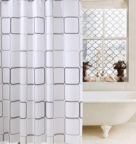 リタプロショップR シャワーカーテン 白黒スクエア 180×180cm 吊り下げ 目隠し 間仕切り 防水 防カビ 撥水 シャワールーム お風呂 バスカーテン おしゃれ シンプル