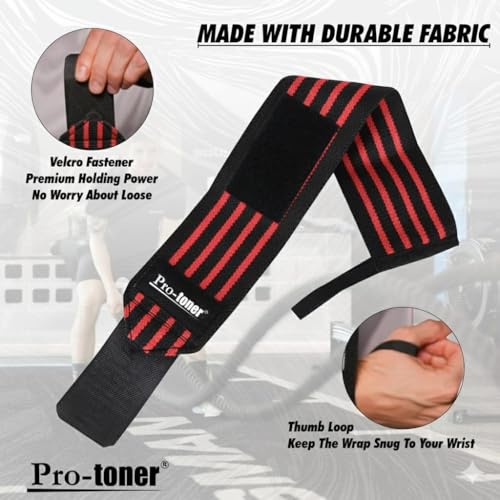 Image of Pro-toner Multipurpose Wrist Support Strap, Adjustable Weightlifting Wrist Wrap for Gym Training (BlackRed)
