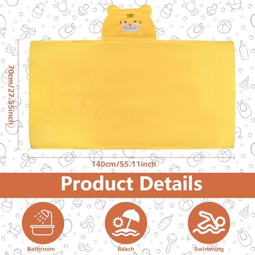 Image of 2 Pack Hooded Towel, 27.5 x 55 inch Absorbent Bath Towel for Babies, Soft Toddler Bath Towel, Thick Toddler Towels with Hood for Girls Boys,Yellow and White