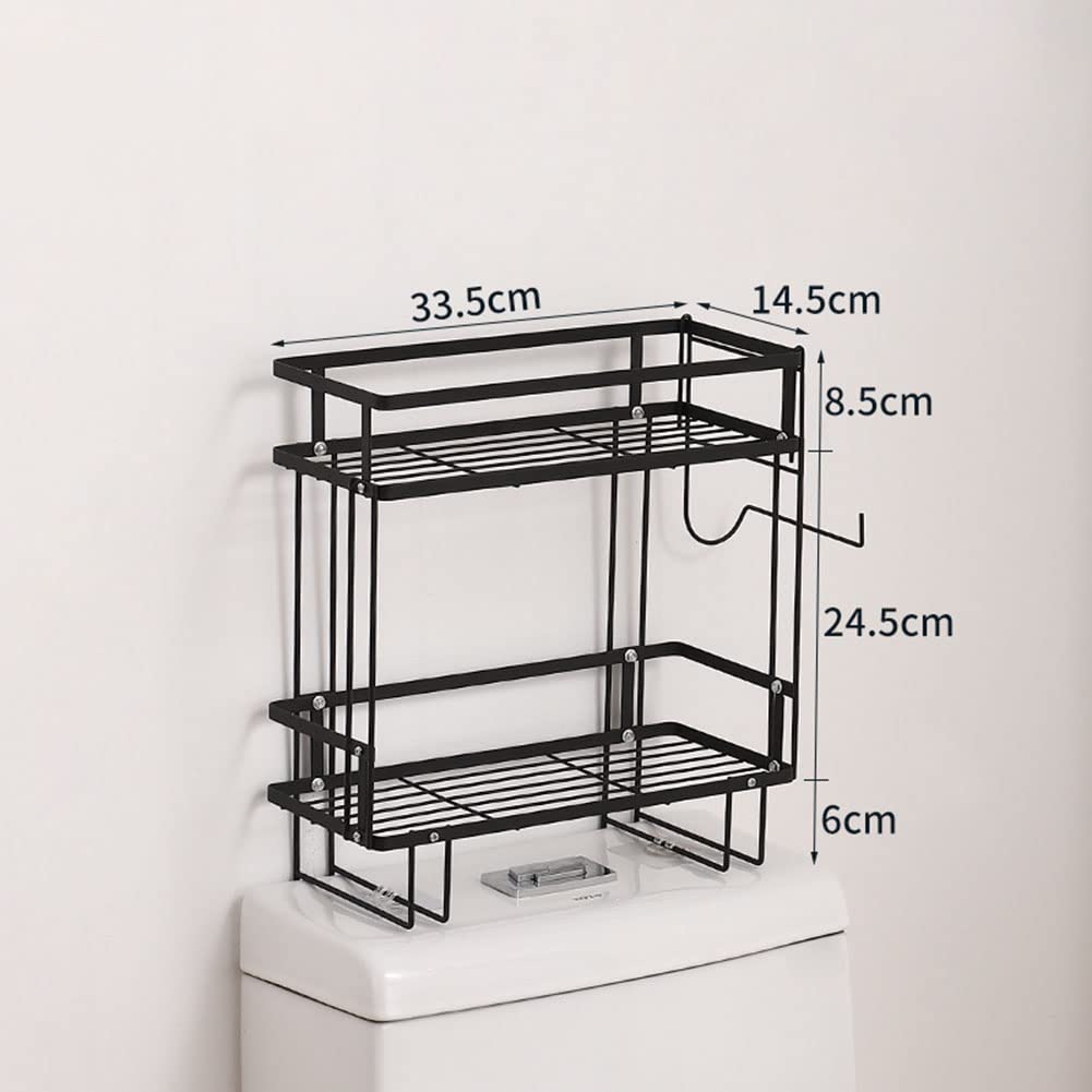 Estante de baño de 6 niveles con soporte para papel higiénico y ganchos, estante de almacenamiento que ahorra espacio para baños pequeños, elegante diseño negro eficiente para uso doméstico